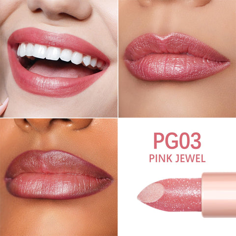 Oulac Pink Shimmer Lipstick for Women-Moisture Tinted Lip Balm for Dry Lips, Glitter Surface, Creamy Formula, Hydrating & Smooth, Infused with Shea Butter, Vegan, Clean Beauty (PG03) Pink Jewel