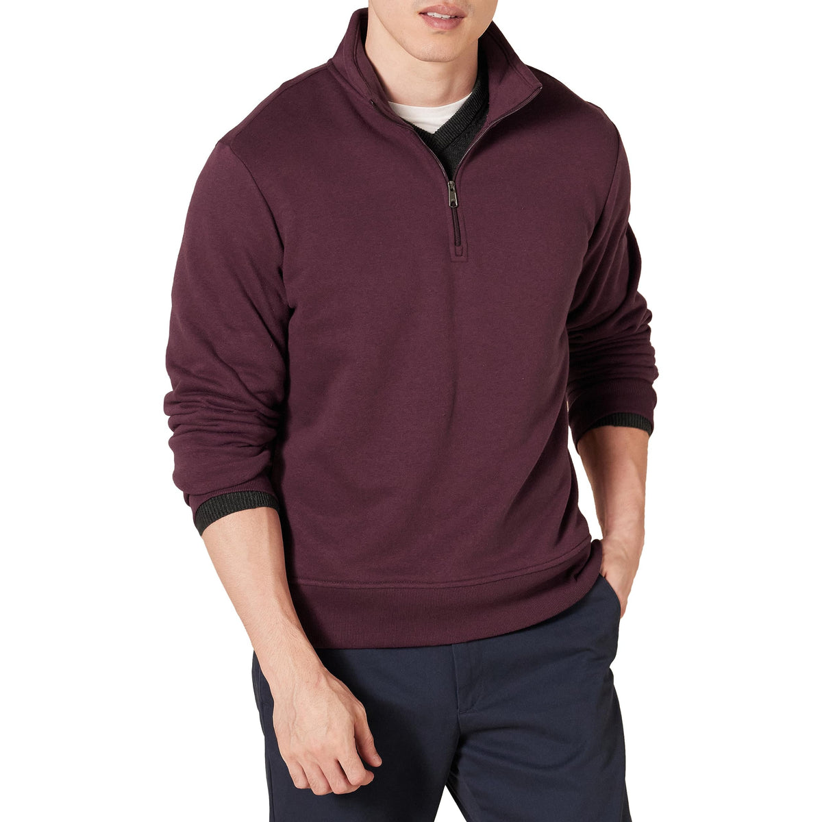 Amazon Essentials Mens Long-Sleeved Quarter-Zip Fleece Sweatshirt, Burgundy, XXL