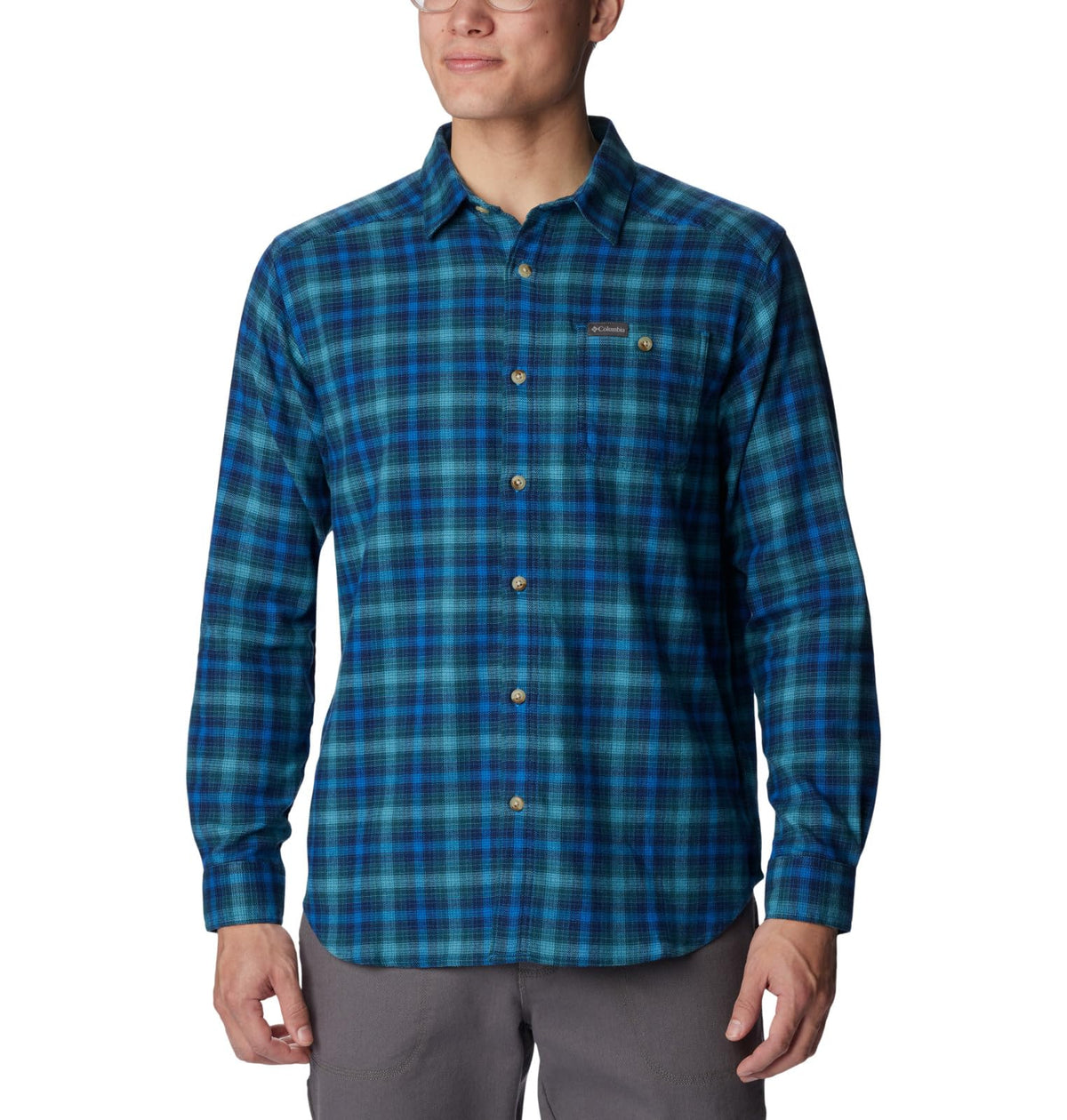 Columbia Men's Cornell Woods Flannel Long Sleeve Shirt, Bright Indigo Tartan Ombre, XX-Large