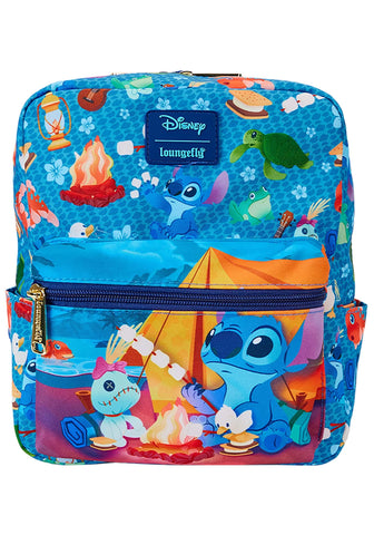 Loungefly Disney Stitch Camping Cuties All-Over Print Nylon Square Mini Backpack