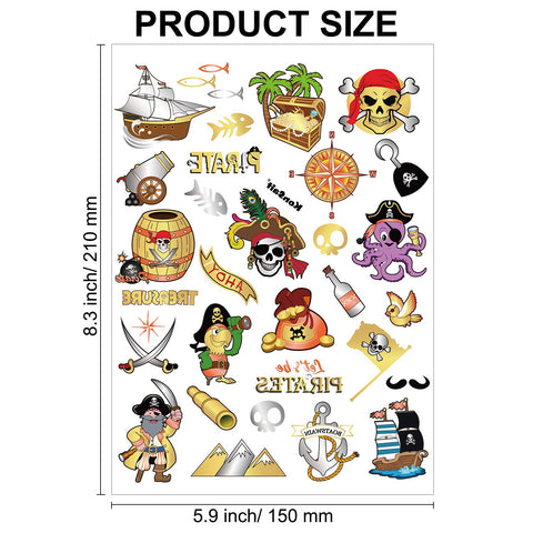 Konsait Dinosaur Pirate Temporary Tattoo for Kids, Dinosaur Pirate Birthday Party Favors Supplies, Face Arm Hands Back T-rex Decorations for Boys Stockings Stuffers Goody Filler Rewards,132 Design