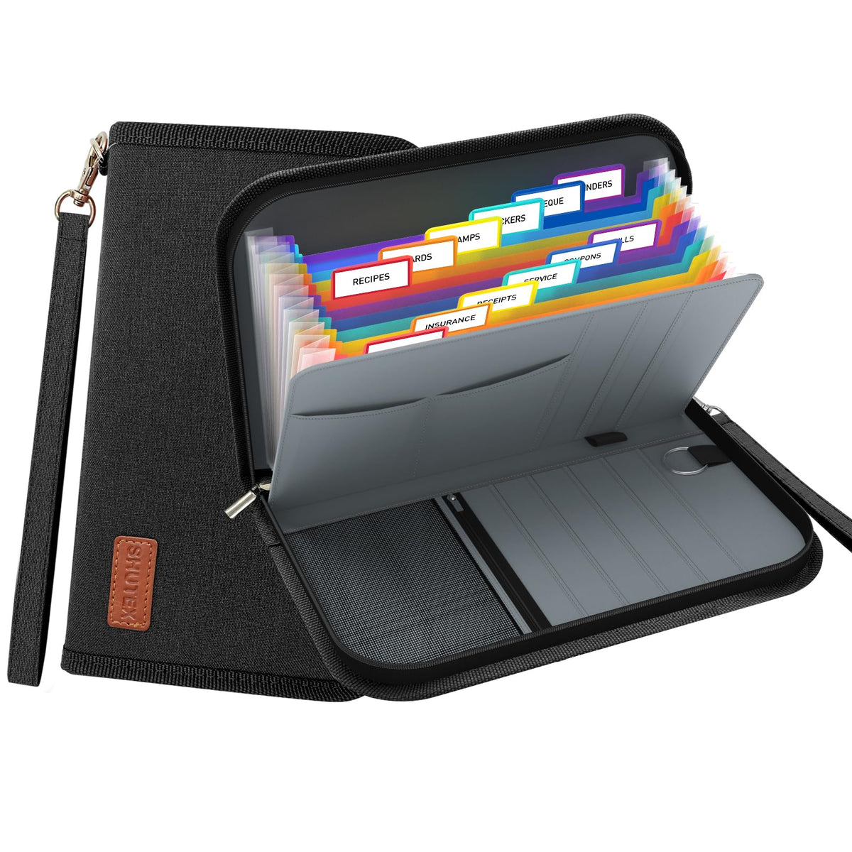 Shutex Receipt Coupon Organizer,13 Pocket Mini Accordion File Organizer with Card Holder,Expandable Ticket Storage & Card Case with Sticky Label,for Purse,Home,Car Glovebox,Zipper Closure,8.4 x 5.3in