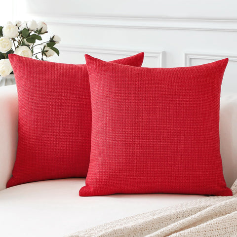 Artscope Christmas Cushion Covers Set of 2 Linen Decorative Square Pillowcases Pillow Covers 50x50cm for Home Decor Sofa Bedroom Car (Christmas Red, 20x20)
