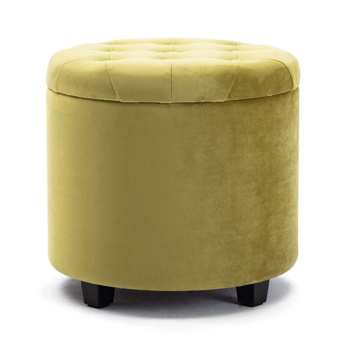 HNNHOME 45cm Round New Velvet Padded Seat Ottoman Storage Stool Box, Footstool Pouffes Chair with Lids (Yellow, Velvet)