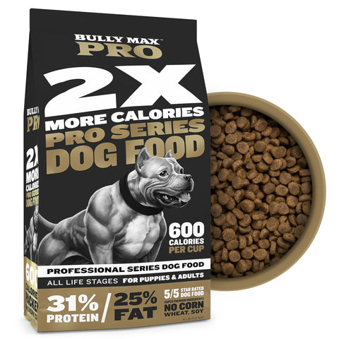 Bully Max Pro 2X High Calorie Dry Dog Food - High Protein Puppy Food for Adult Dogs & Puppies - Healthy Weight Gain & Muscle Building for Small & Large Breeds - Slow-Cooked, 600 Calories/Cup, 16 lbs