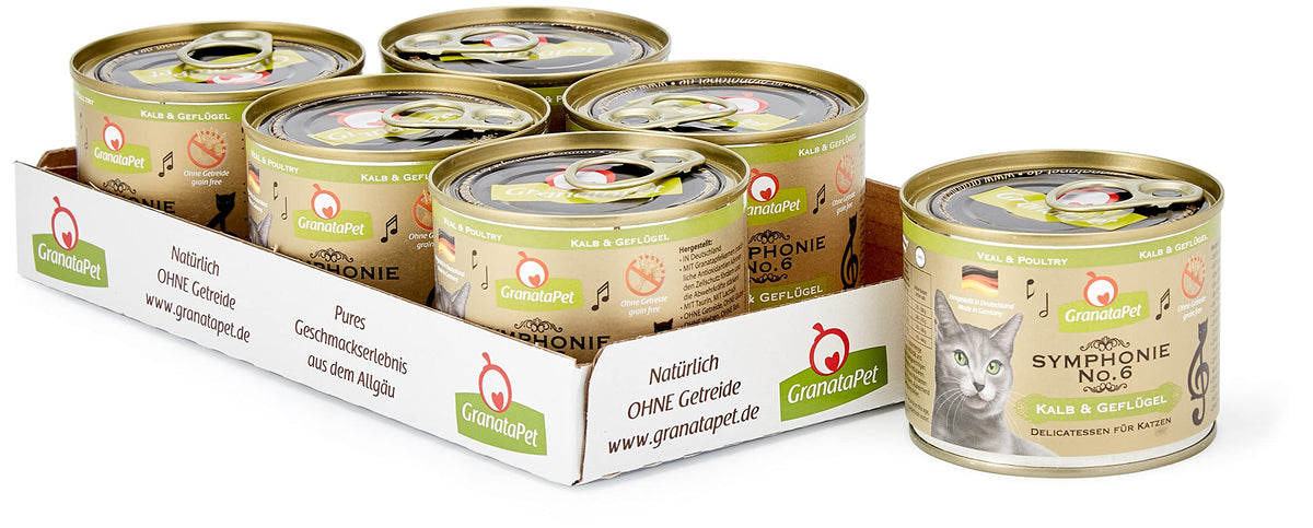 GranataPet Symphonie No. 6 Veal & Poultry, Cat Food without Grains & Added Sugar, Fillet in Natural Jelly, Delicate Wet Food for Cats, 6 x 200 g
