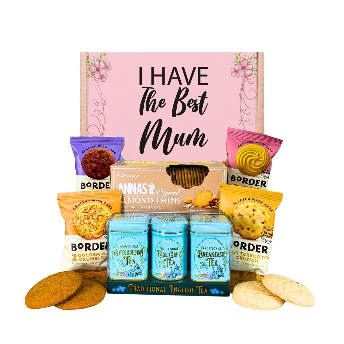 Tea Gift Set Hamper For Mum | Luxury Mummy Gifts For Women Including Afternoon, Breakfast & Earl Grey Tea With Border Biscuits & Almond Thins | Ideal Mum Gift