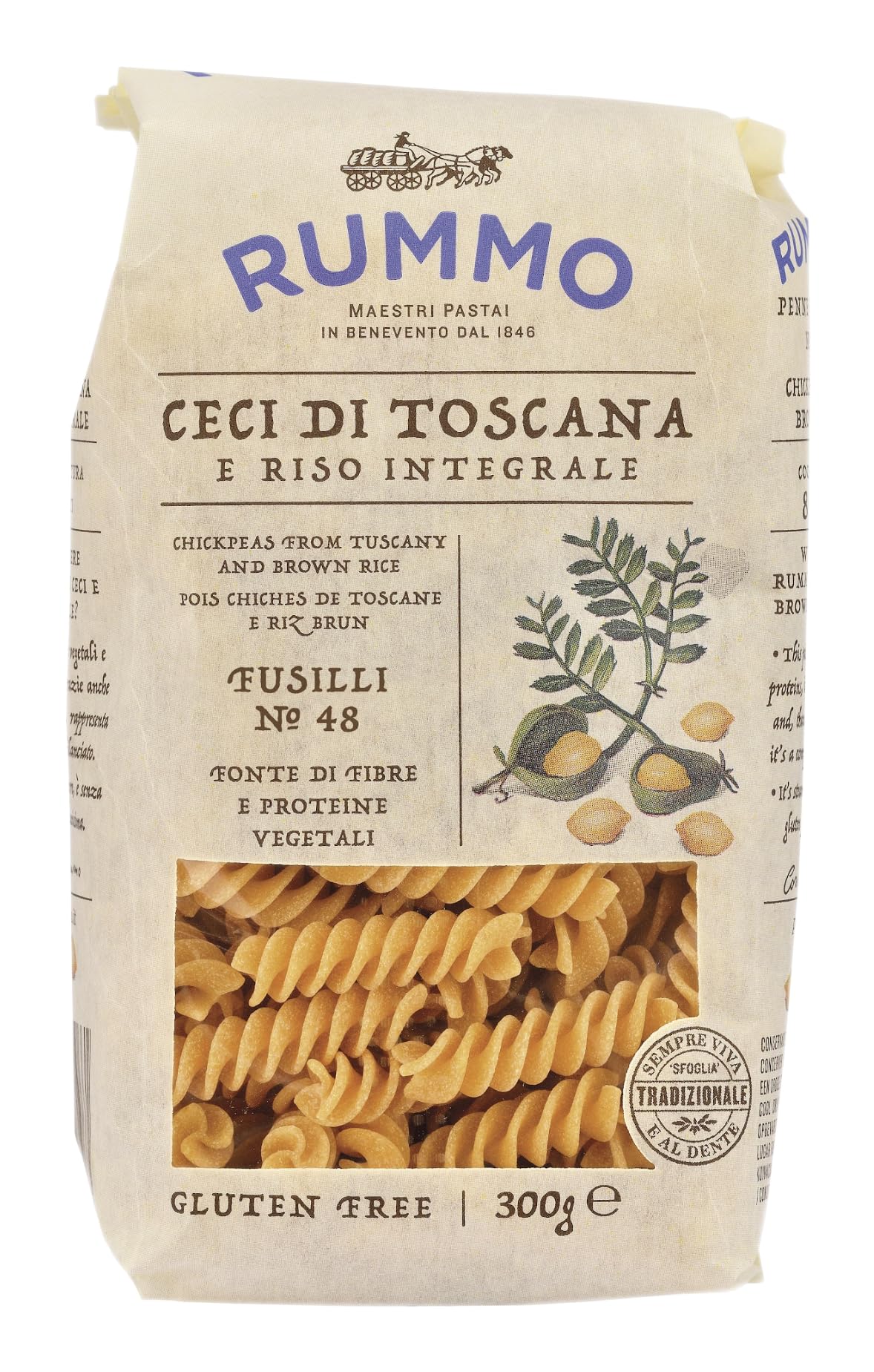 Rummo Chickpea Fusilli Pasta No.48, High In Ceci Protein, 300 g (Pack of 1)