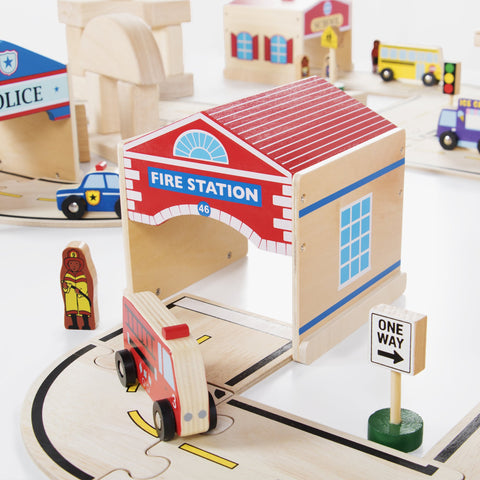 Guidecraft Community and Roadway Essentials Play Set - Kids Learning and Educational Toys