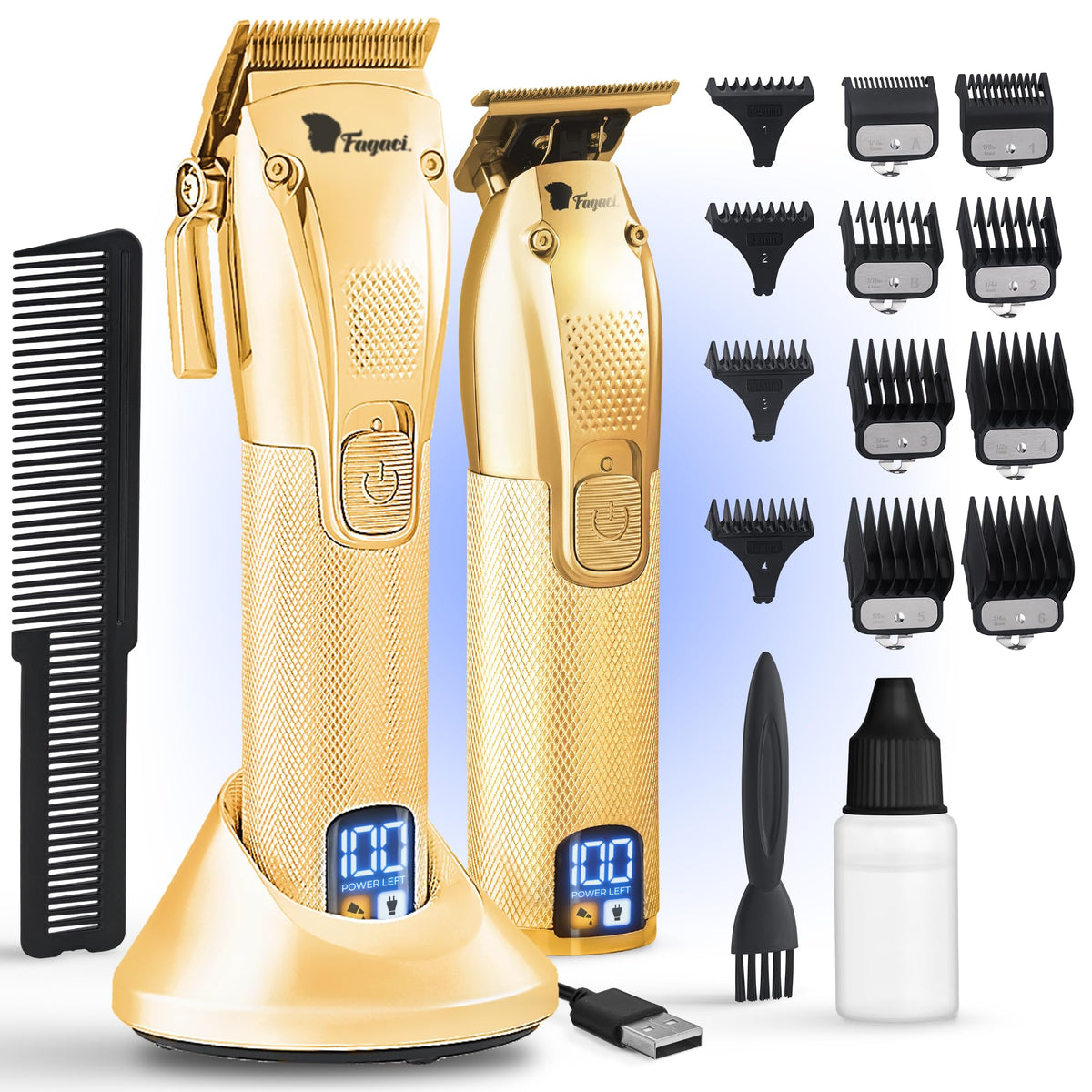 Fagaci Professional Hair Clippers for Men Set Turbo Power with Precise Cutting, Barber Clippers for Hair Cutting, Cordless Hair Clippers and Trimmers Set, Maquina de Cortar Cabello, Haircut Barber Kit