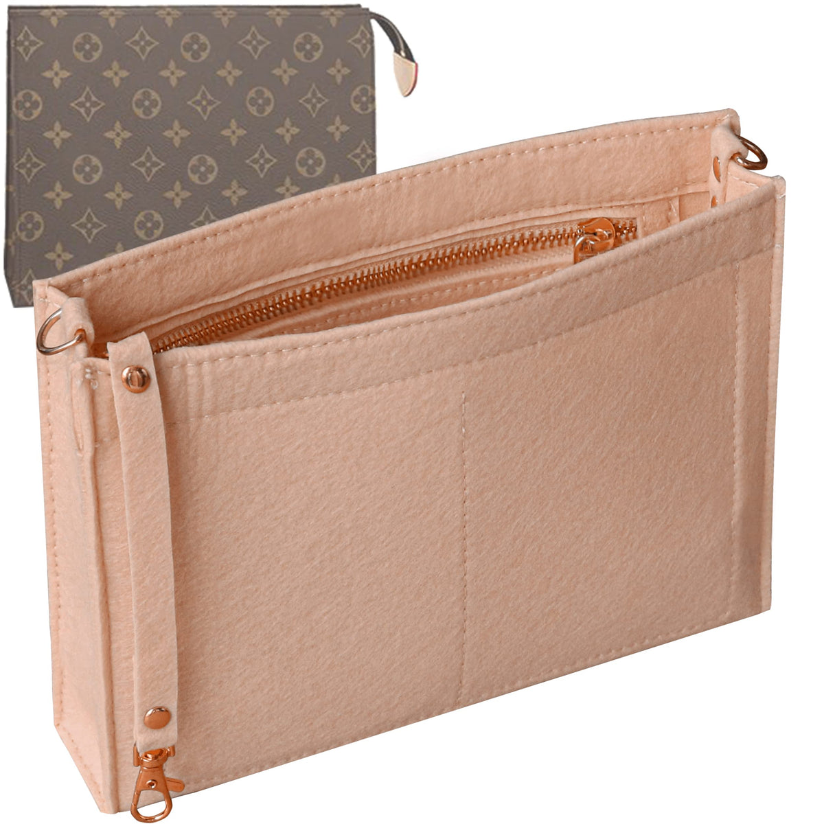 Soyizom Felt Hangbag Tote Organiser Insert Fits Toiletry Pouch 26 19 Messenger Bag Insert Organiser for Women,Hangbag Purse Liner Bag in Bag Tidy Organiser with Gold Buckle&Keychain(Large-26,Pink)