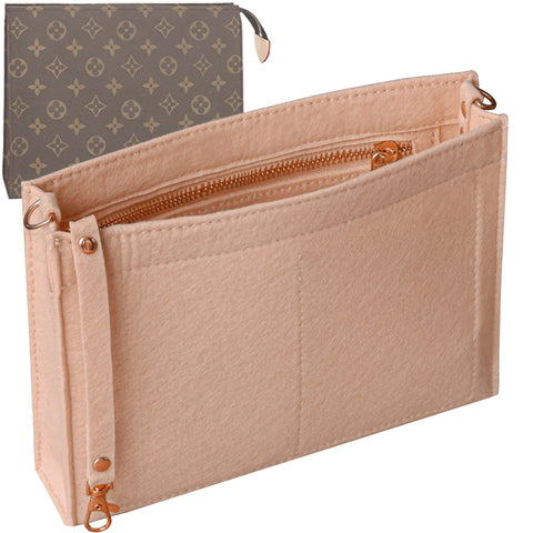 Soyizom Felt Hangbag Tote Organiser Insert Fits Toiletry Pouch 26 19 Messenger Bag Insert Organiser for Women,Hangbag Purse Liner Bag in Bag Tidy Organiser with Gold Buckle&Keychain(Large-26,Pink)