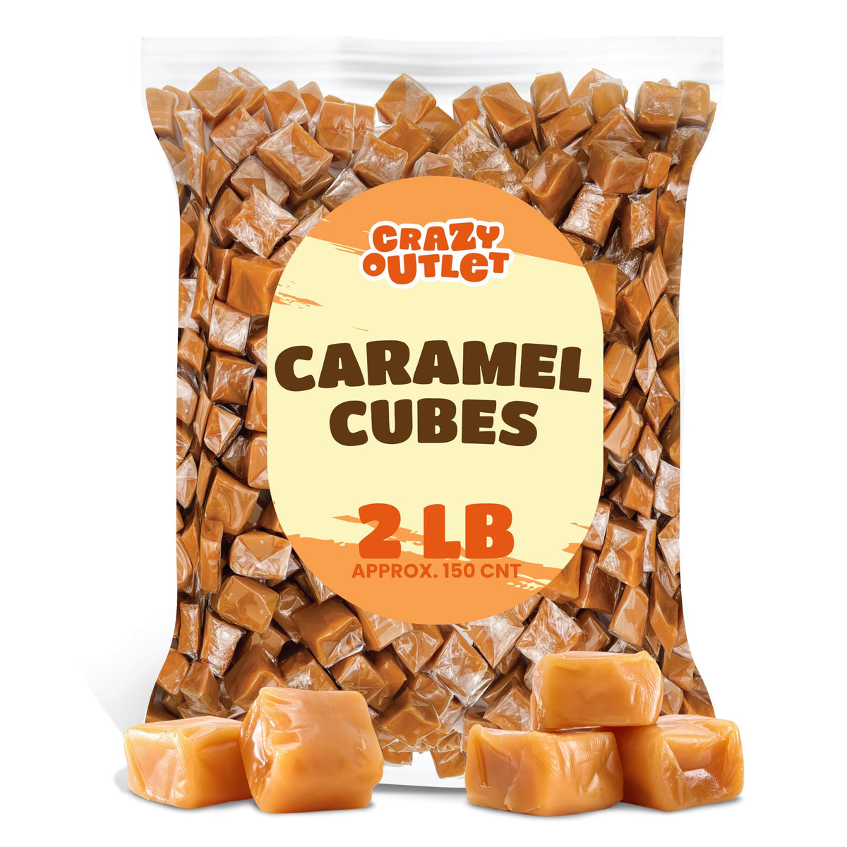 CrazyOutlet America's Classic Caramel Cubes Candy, Individually Wrapped, Bulk Pack 2 Pounds