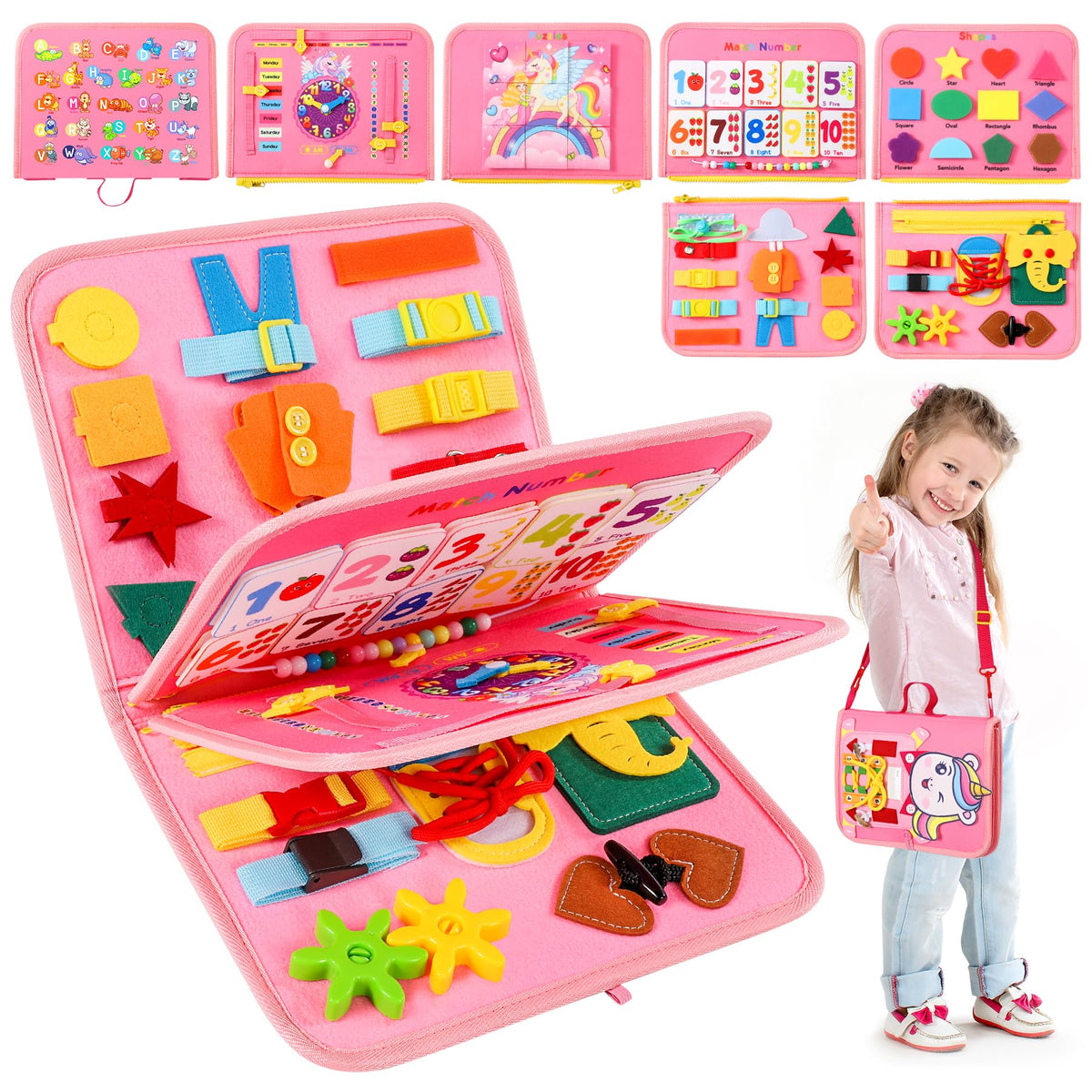 Gontence Busy Board for Toddlers - Montessori Toys for 1 Year Old - Toys for 2 3 4 Year Old Girls - Toddler Travel Toys - Sensory Toys Preschool Educational Learning Toys - Girl Gifts
