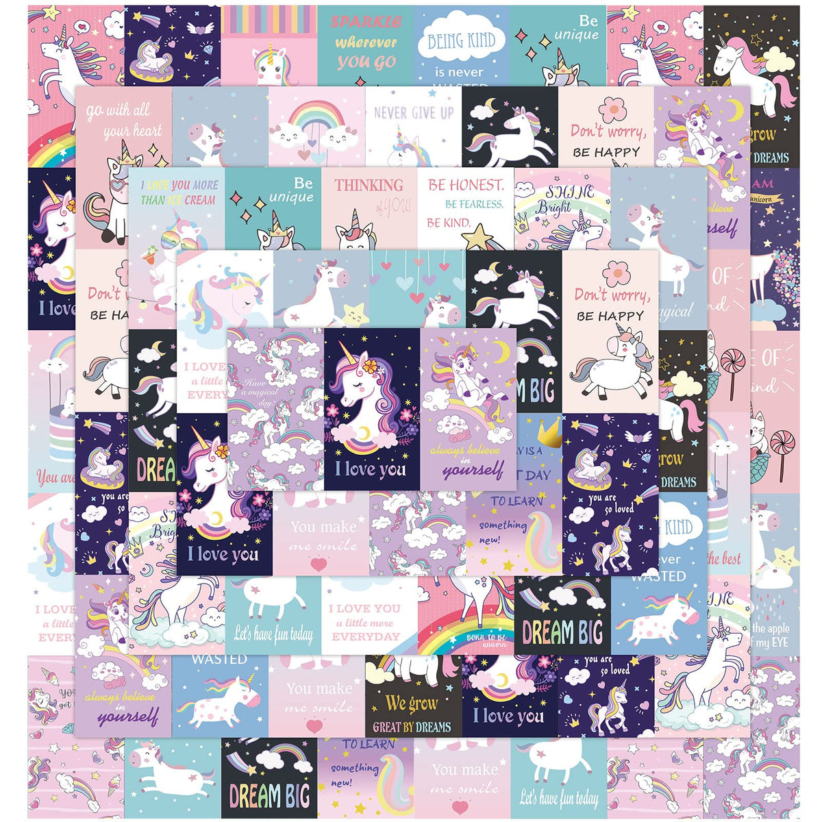 Chinco 120 Pcs Lunch Box Notes for Kids Girls Cute Unicorn Lunchbox Notes Motivational Positive Lunch Box Card Inspirational Lunch Note for Kindergartner School Student Lunch Accessories(Unicorn)