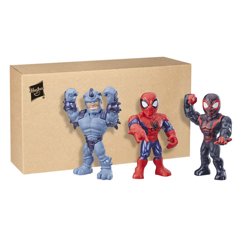 Playskool Heroes Mega Mighties Marvel Super Hero Adventures Web Warriors 3 Pack, Spider-Man, Kid Arachnid, MarvelÃƒÂ¢Ã¢â€šÂ¬Ã¢â€žÂ¢s Rhino, 10" Figures, Kids Ages 3 & Up