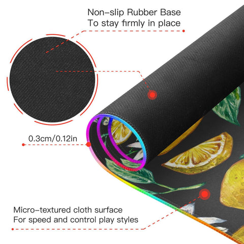 Flowers Leaves Lemon Wireless Charging Mouse Pad for Mobile Phone Extra Large Gaming Mousepad with 13 Lighting Modes Mouse Mat for Office Home Gaming MacBook PC Laptop Desk