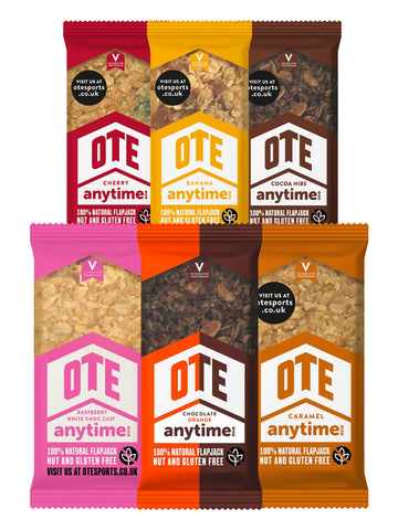 OTE Anytime Bars - Energy Bars for Cycling - High Calorie & Carb Nutrition Snacks for Running - Gluten Free Flapjacks - Box of 16 x 62g
