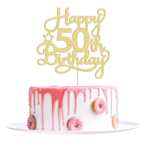 1 Pack Happy 50th Birthday Cake Topper Gold Glitter 50 & Fabulous Cheers to 50 Years Old 50th Birthday Cake Pick for Celebrating 50th Birthday Anniversary Party Cake Decorations Supplies