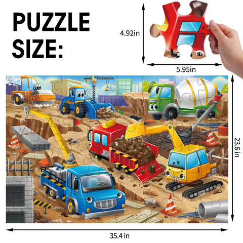 Jumbo Floor Puzzle for Kids,Construction Site Jigsaw Large Puzzles,48 Piece Construction Vehicle Puzzle for Toddler Ages 3-5,Children Learning Preschool Educational Toys,Gift for 4-8 Years Old