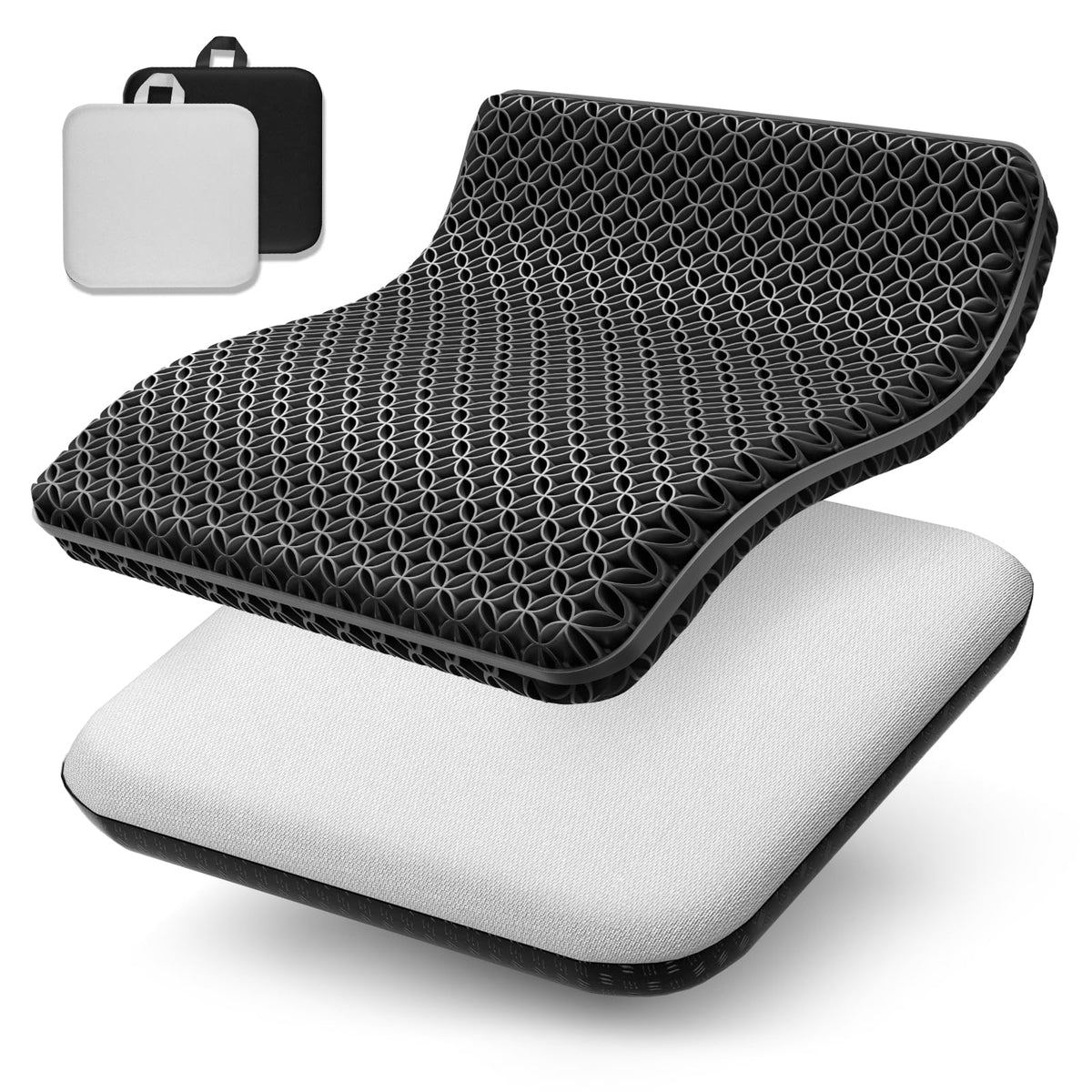 Seat Cushion, Gel Seat Cushion, Breathable Cool Suitable as Office Chair Cushion, Car Seat Cushion, Wheelchair Cushion, Large Size, Strong Support, Relieve Sciatica and Backache, 2 Anti-slip Covers