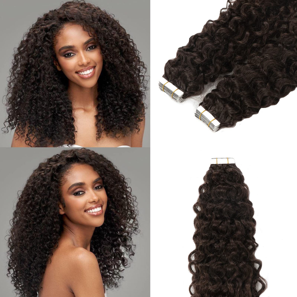 Loxxy Jerry Curly Human Hair Tape in Extensions for Black Women Soft Skin Weft Darkest Brown 12Inch Seamless remy Wavy Tape in Hair Extensions Human Hair Full Head 80g 32Pcs