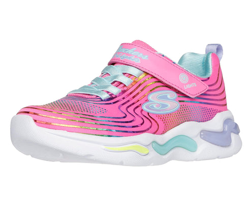 Skechers Wavy Beams Sneaker, Pink/Multi, 4 US Unisex Big Kid