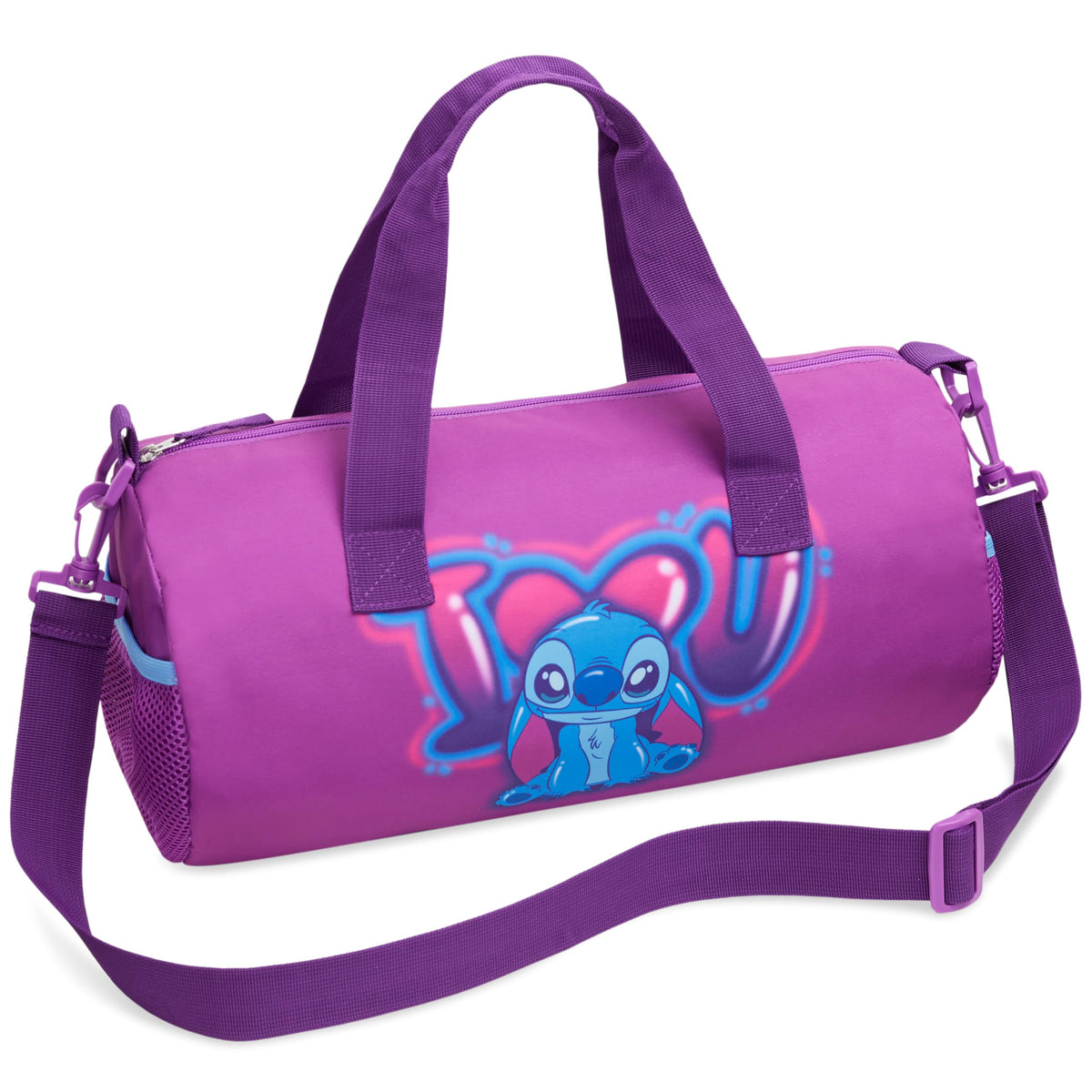 Disney Sports Duffel Bag, 15 x 7 x 7 Holdall 2 Pockets Adjustable Strap (Purple Stitch)