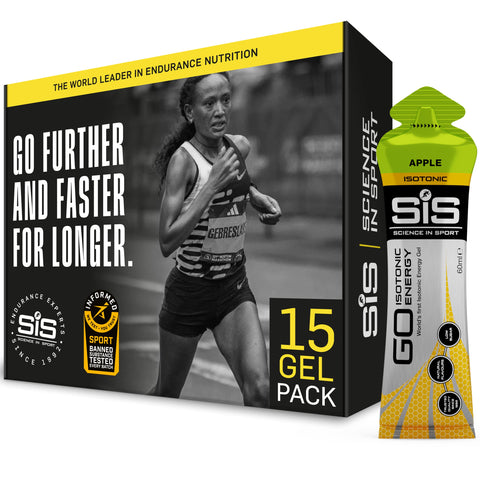 Science In Sport GO Isotonic Energy Gels, Running Gels with 22g Carbohydrates, Low Sugar, Apple Flavour, 60ml Per Serving (15 Pack)