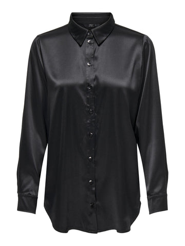 ONLY Womens Victoria Satin Shirt Long Sleeve Black S