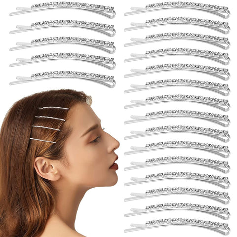 20 PCS Rhinestone Bobby Pins, VEGCOO Crystal Hair Pins Silver Metal Hair Clips Hair Slides Decorations, Hair Accessories for Women Lady Girls and Dancers (Silver)