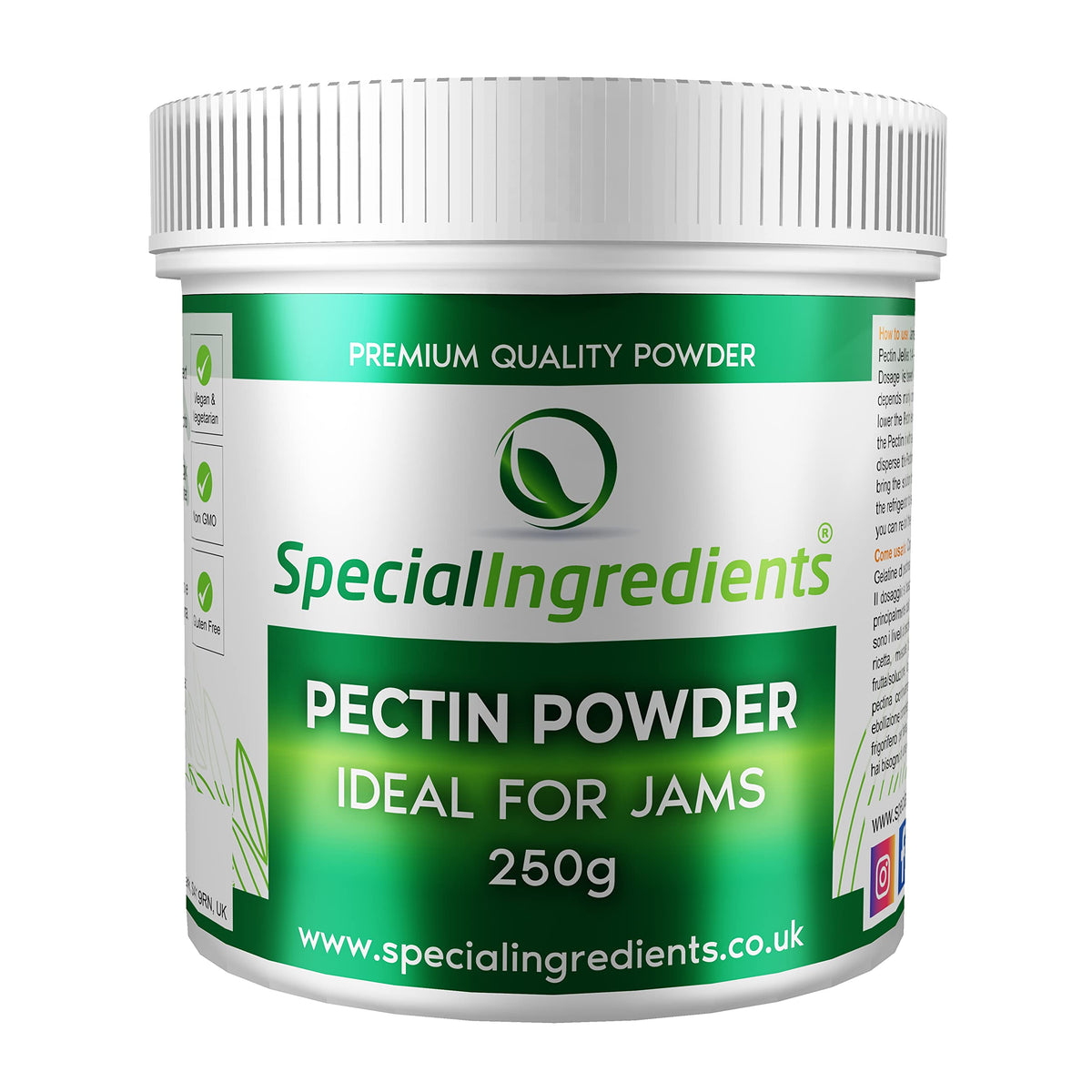 Pectin Powder 250g Premium Quality Ideal for Making Jam, Marmalades, Chutneys, Fruit Jellies & Cake Fillings, European, Non-GMO, Gluten Free - Recyclable Container