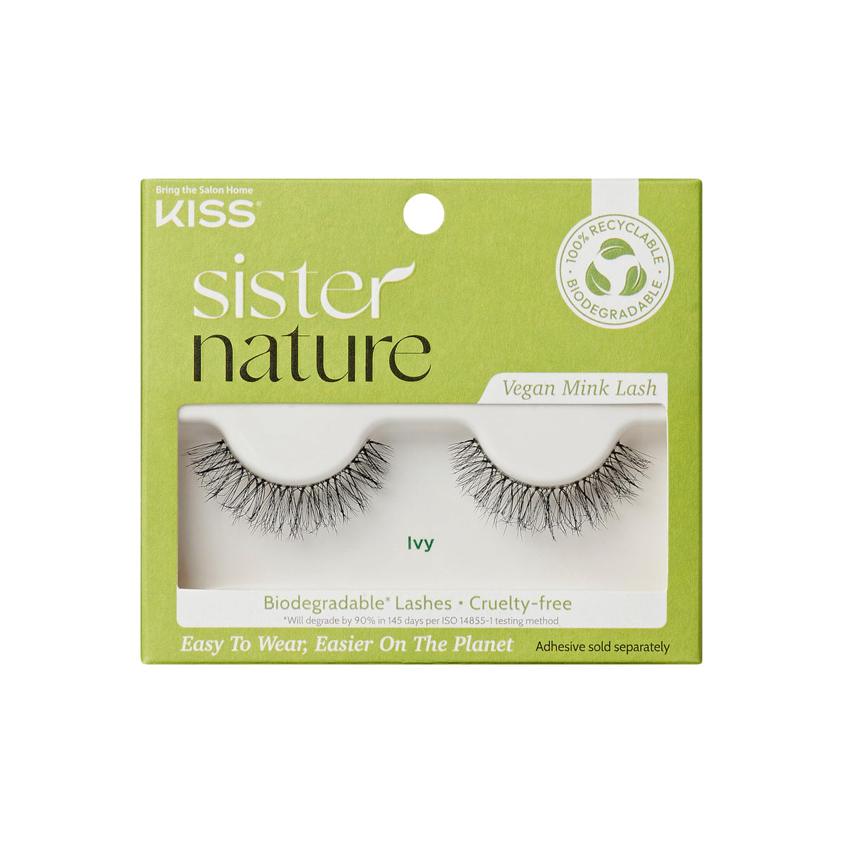 KISS Sister Nature Vegan, False Eyelashes, Ivy', 14 mm, Includes 1 Pair Of Lash, Contact Lens Friendly, Easy to Apply, Reusable Strip Lashes