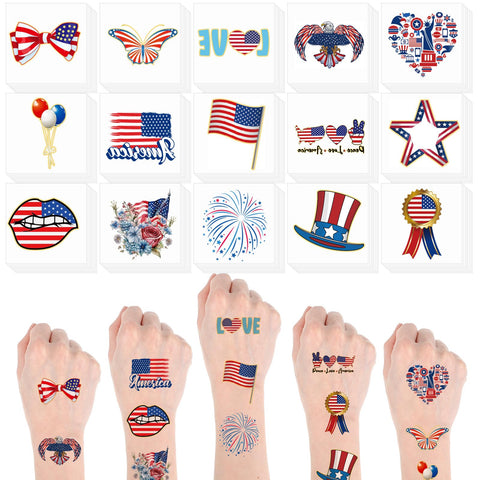 Swiffen 300 Pcs 4th of July Temporary Tattoos Stickers USA Red White and Blue Party Supplies Patriotic 4th of July Stickers Decorations for Independence Day Memorial Day Labor Day Party Favors