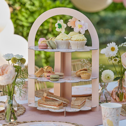 Ginger Ray Floral Afternoon Tea and Treats Stand 3 Tier Table Centrepiece 31cm x 42cm, Pastel