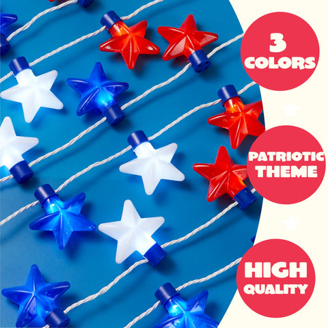JOYIN 3 PCS 4th of July LED Necklaces, Patriotic Light up Necklace with Stars Red White and Blue Accessories in 6 Different Flicker Modes for 4th of July Party Favors, Memorial Day,Independence Day