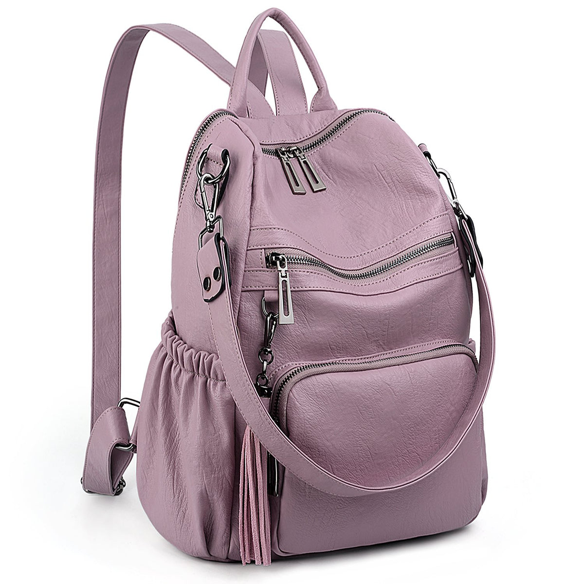 UTO Women Backpack Purse Leather Vegan Ladies Fashion Designer Rucksack Convertible Travel Shoulder Bag with Tassel Light Purple