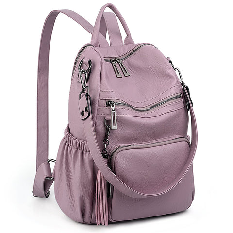 UTO Women Backpack Purse Leather Vegan Ladies Fashion Designer Rucksack Convertible Travel Shoulder Bag with Tassel Light Purple