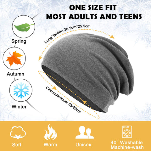 flintronic Winter Beanie Hat, 2 Packs Slouch Cotton Hat for Men and Women, Thermal Headwear Hat with Soft Liner, Elastic Skull Cap for Home, School and Office and Outdoor Activities