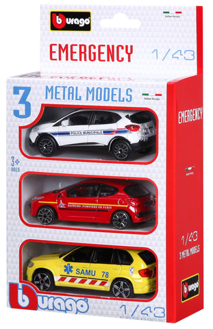 Bburago Maisto France - 30009 - Street Fire - Emergency Forces France - Scale 1/43 Pack of 3 Vehicles