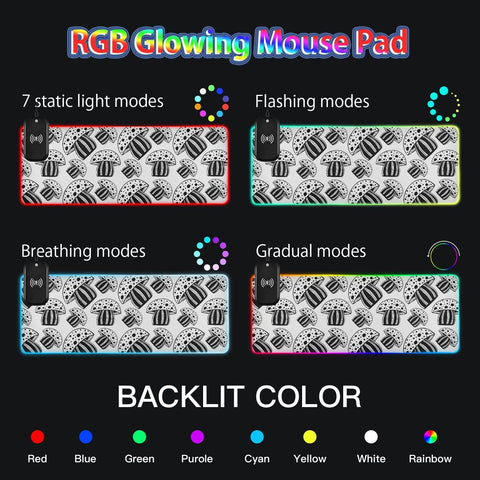 Cute Mushrooms Wireless Charging Mouse Pad for Mobile Phone Extra Large Gaming Mousepad with 13 Lighting Modes Mouse Mat for Office Home Gaming MacBook PC Laptop Desk