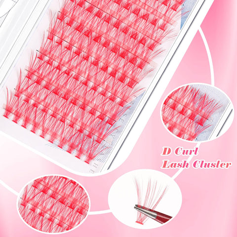 Dansib 270 Pcs Colored Lash Clusters 12/14/ 16mm Mixed Length Lash Individual Eyelash Clusters DIY Eyelashes Extensions Natural False Mink Eyelashes for Personal Makeup Use at Home (Pink)