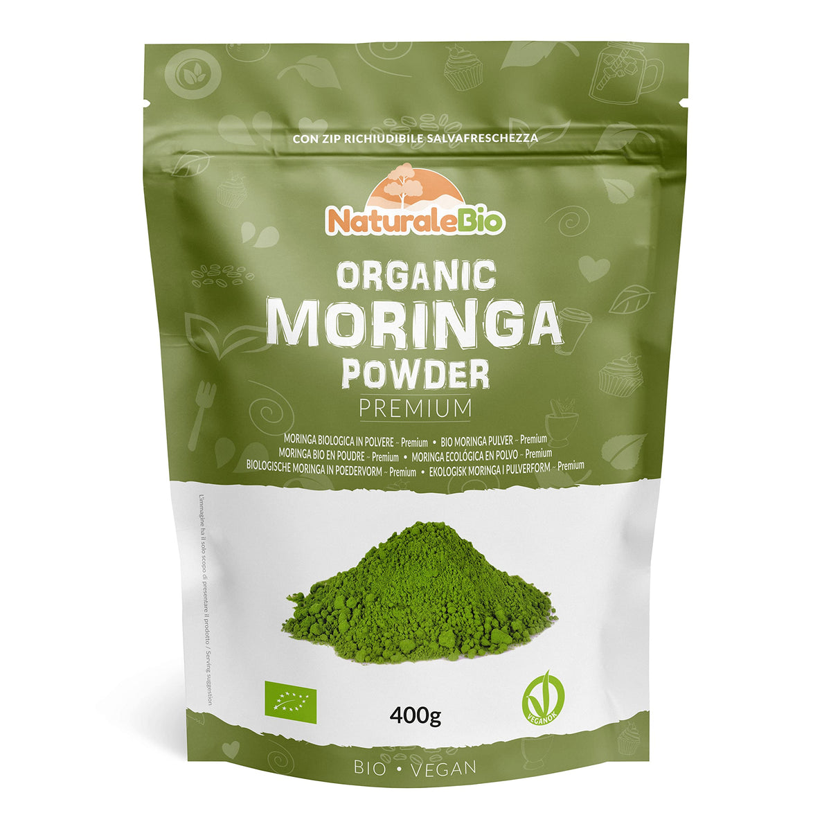 Organic Moringa Oleifera Leaf Powder - Premium Quality - 400g. Bio, Natural and Pure. Leaves Picked from The Moringa Oleifera Plant. NaturaleBio