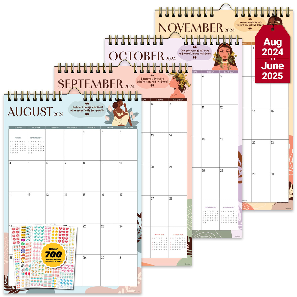 Decorably Wall Calendar Portrait - 18 Month Wall Calendar 2024 Jan 2024 to June 2025, 10x14.5in Inspirational Wall Calendar 2024-2025, 2024 Wall Calendar Spiral Bound, 2025 Wall Calendar