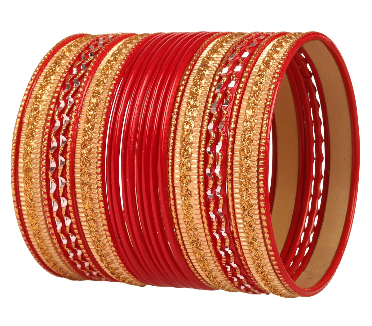 Touchstone"Colorful 2 Dozen Bangle Collection Indian Bollywood Alloy Metal Textured Hot Red Designer Jewelry Bangle Bracelets Set Of 24 In Antique Gold Tone For Women
