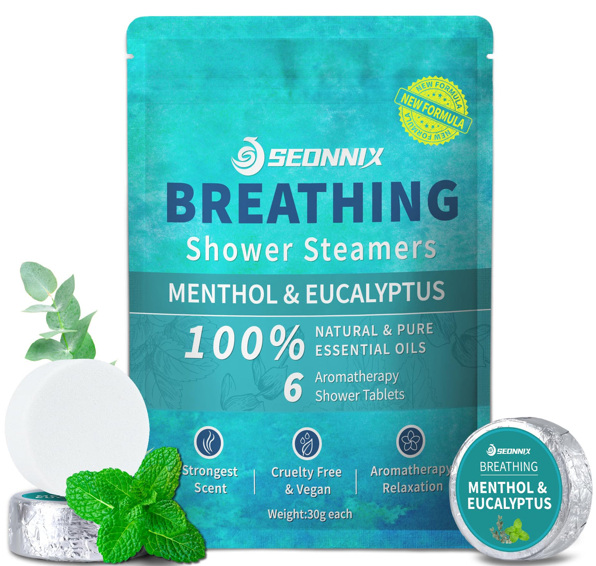 SEONNIX Shower Steamers Aromatherapy, Menthol & Eucalyptus Shower Bombs with Natural Essential Oils, Quick Relief Nasal Congestion, Relaxation & Luxury Self Care Gifts for Women and Men