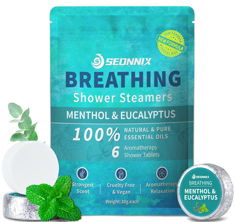 SEONNIX Shower Steamers Aromatherapy, Menthol & Eucalyptus Shower Bombs with Natural Essential Oils, Quick Relief Nasal Congestion, Relaxation & Luxury Self Care Gifts for Women and Men