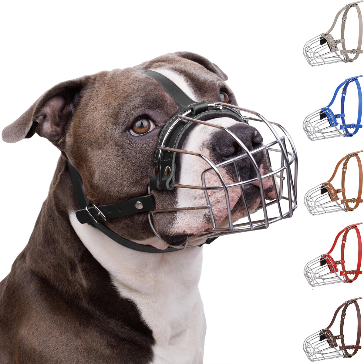 BRONZEDOG Pitbull Dog Muzzle Breathable Metal Basket for Large Dogs Amstaff Staffordshire Terrier Biting Chewing Barking (Black)