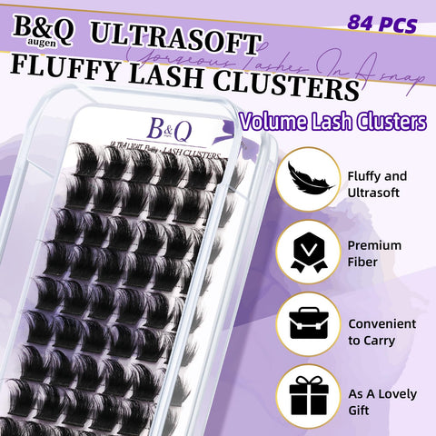 Lash Clusters Fluffy Individual Lashes 84 Pcs Ultralight Eyelash Clusters B&Q DIY Cluster Eyelash Extensions at Home Wispy Lash Extension Light as Feather Cluster Lashes (F05-D-18mm)