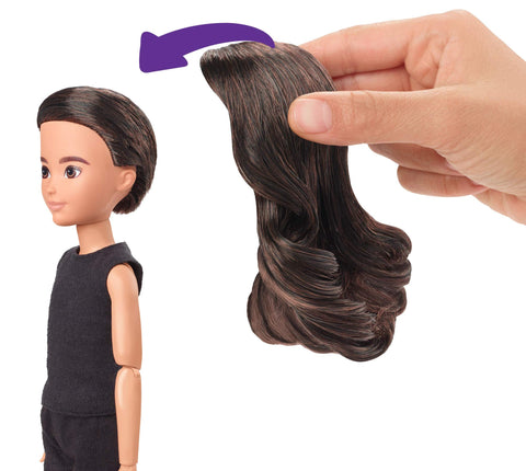 Creatable World Deluxe Character Kit DC-557 Customizable Doll with Dark Brown Wavy Hair, 6 Pieces Doll Clothes, 3 Pairs Shoes and 2 Accessories, Creative Play for All Kids 6 Years Old and Up